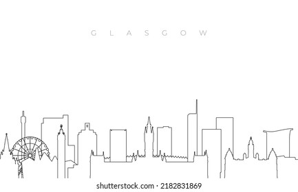 Esbozar el horizonte de Glasgow. Plantilla de moda con edificios de la ciudad de Glasgow y monumentos en línea estilo. Diseño vectorial de material. 