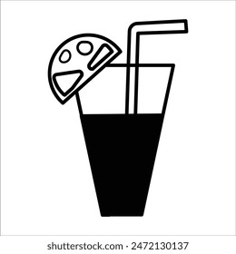 outline glass of orange juice with straw icon