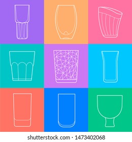 Outline glass set of icons. Vector illustration.