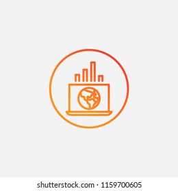 Outline global analytics icon,gradient illustration,vector digital sign symbol