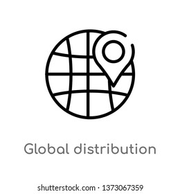 Outline Global Distribution Vector Icon. Isolated Black Simple Line Element Illustration From Delivery And Logistics Concept. Editable Vector Stroke Global Distribution Icon On White Background