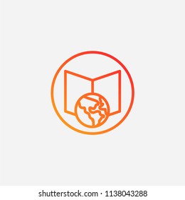 Outline global education icon,gradient illustration,vector online learning sign symbol