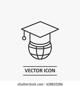Outline globe academic hat  icon illustration vector symbol