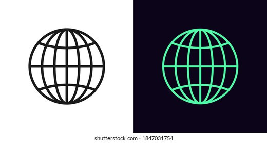 Icono de globo terráqueo de esquema. Signo de mundo lineal con trazo editable, internet globo. Tierra digital, mundo internacional, planeta esfera, red educativa. Icono del vector, signo, símbolo para la interfaz de usuario y animación