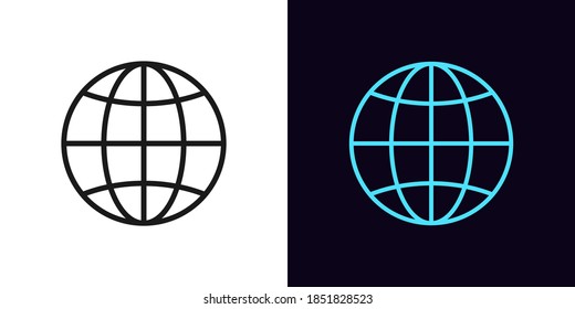 Outline globe icon. Linear world sign with editable stroke, globe internet. Digital earth, international world, sphere planet, education network. Vector icon, sign, symbol for UI and Animation