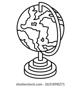 Outline Globe Icon, World Map and Geography Illustration