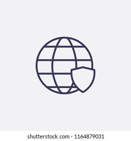 Outline globe shield icon illustration,vector earth sign symbol