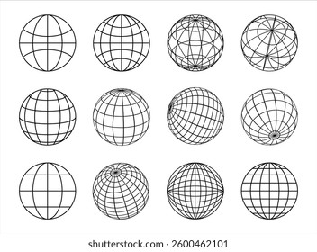 Outline Globe Sphere Vector Set