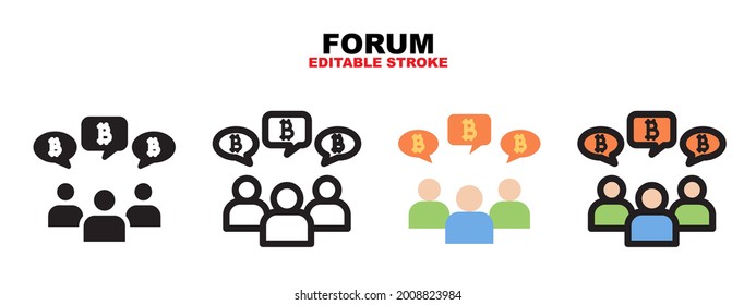 Outline, glyph black, flat color and filled line color, icon symbol set, forum bitcoin concept, Isolated vector design, editable stroke