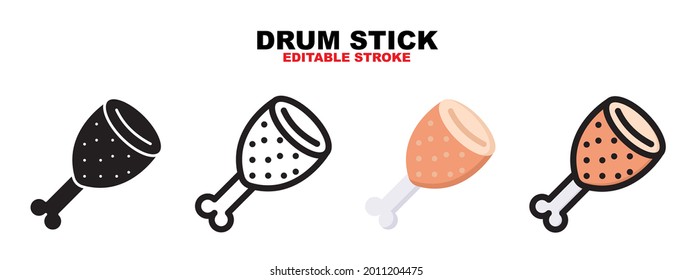 Outline, Glyph Black, Flat Color And Filled Line Color, Icon Symbol Set, Drum Stick Concept, Isolated Vector Design, Editable Stroke