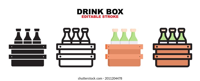 Outline, glyph black, flat color and filled line color, icon symbol set, drink box concept, Isolated vector design, editable stroke
