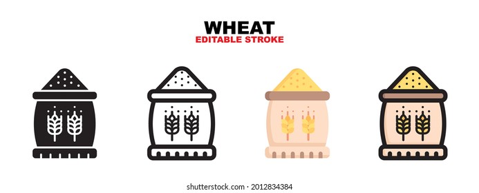 Outline, glyph black, flat color and filled line color, icon symbol set, wheat concept, Isolated vector design, editable stroke