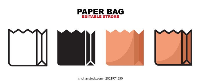 Outline, glyph black, flat color and filled line color, icon symbol set, paper bag concept, Isolated vector design, editable stroke