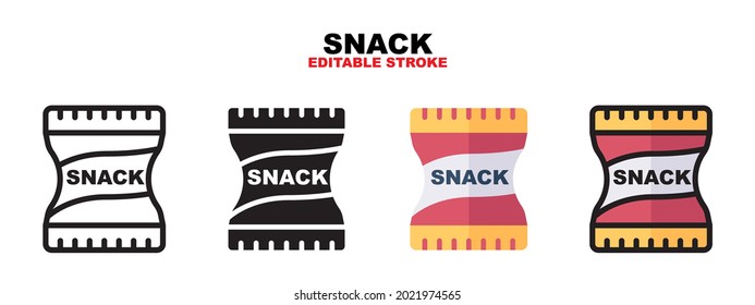 Outline, glyph black, flat color and filled line color, icon symbol set, snack concept, Isolated vector design, editable stroke