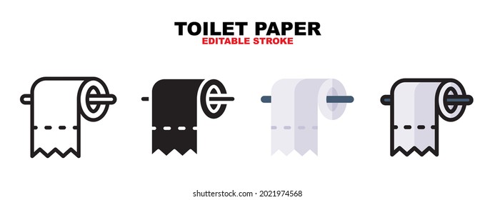 Outline, glyph black, flat color and filled line color, icon symbol set, toilet paper concept, Isolated vector design, editable stroke