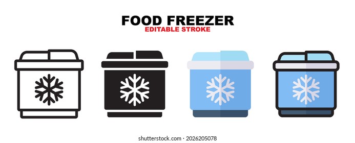 Outline, glyph black, flat color and filled line color, icon symbol set, food freezer concept, Isolated vector design, editable stroke