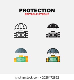 Outline, glyph black, flat color and filled line color, icon symbol set, protection concept, Isolated vector design, editable stroke
