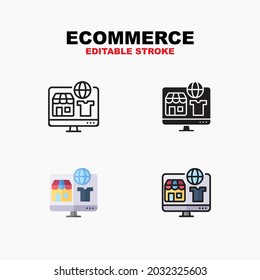 Outline, glyph solid black, flat color and filled outline color, icon symbol set, ecommerce concept, Isolated vector design, editable stroke