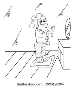 Outline gnome in a bath with toothbrush