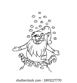 Outline gnome with mandarine, cartoon