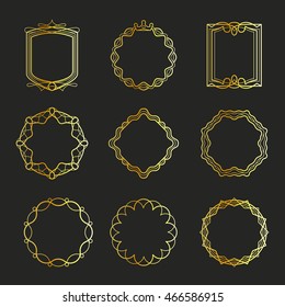 Outline golden emblems and badges frames. Vector illustration