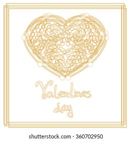 Outline golden heart shape with copy space. Valentines day card. Vector illustration. Heart on White Background for a Valentine Day
