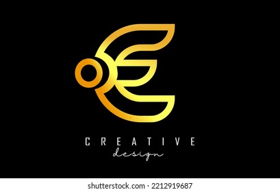 Outline golden letter E logo with a minimalist and gradient design. Vector Illustration with geometric design. Creative icon with letter.
