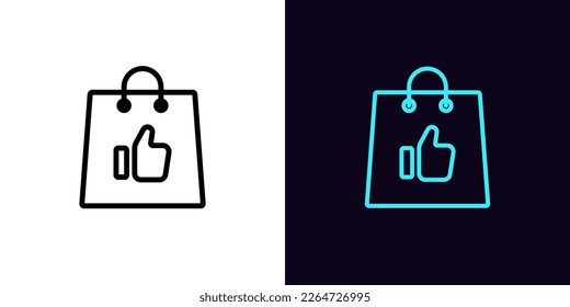 Outline good shopping icon, with editable stroke. Shopping bag with thumb up sign, best buy and Like pictogram. Evaluate purchase, approval hand, online shop feedback. Vector icon for Animation
