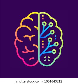 Outline Gradient Icon Digital Brain. Online Education, E-learning. Suitable For Print, Interface, Web, Presentation