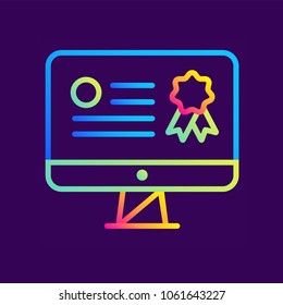 Outline gradient icon Online certification. Online education, e-learning. Suitable for print, interface, web, presentation