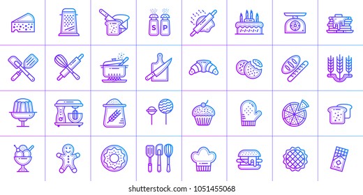 Outline gradient icons collection of bakery and cooking. Suitable for website, presentation