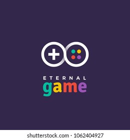 Outline gradient vector logo of gamepad. Design logotype template for game company or service.