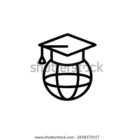 Outline graduation cap on a globe icon world education