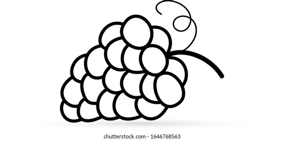 Outline grape icon isolated on white. Food sketch. Doodle silhouette. Autumn symbol. Bunch of grapes. Flat icon. Vector stock illustration