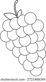 Contorno de uvas, contorno de racimo de uvas Vector, una hermosa ilustración de contorno de uvas con sus hojas