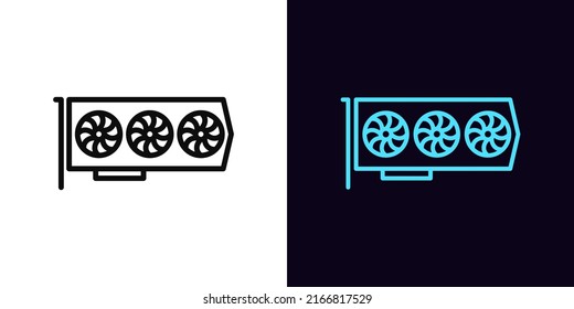 Outline graphic card icon, with editable stroke. Gaming video card, GPU device pictogram. Graphic processor for PC, device for crypto mining, computer hardware component. Vector icon for Animation