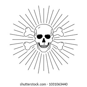 outline graphic illustration of human scull, white and black, stamp