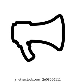 Outline graphic of a megaphone, symbol for amplification or attention call