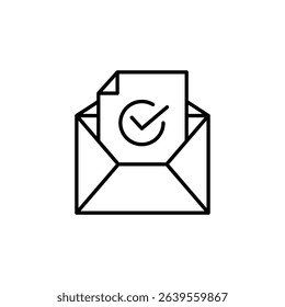 Outline Graphic Showing An Envelope Containing A Document With Tick Mark