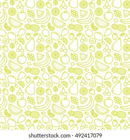 Outline graphic style fruits and berries seamless vector pattern