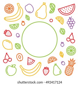Outline graphic style fruits and berries isolated vector background for menu