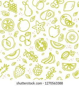 Outline graphics style fruits and berries seamless vector pattern