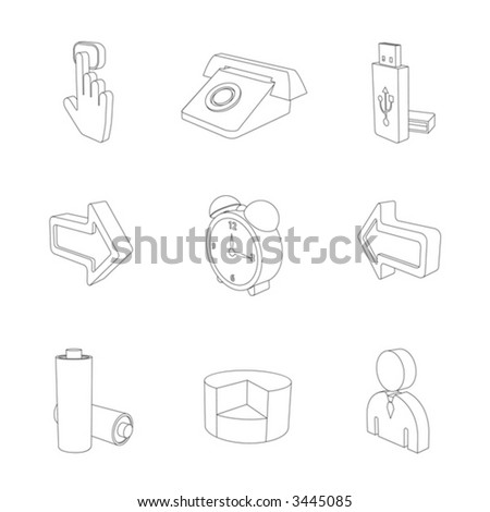 outline gray 3D icon set 03