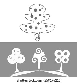 outline gray and white decorative flat trees 