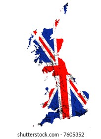 Outline of Great Britain with grunged Union Jack flag