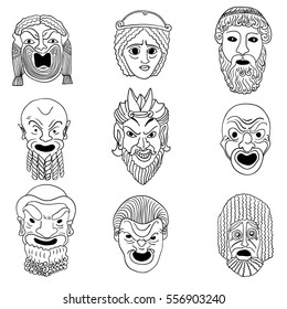 Outline greek masks