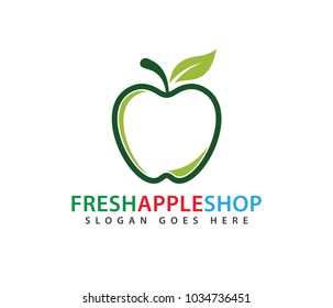 outline green apple fruit vector logo design template