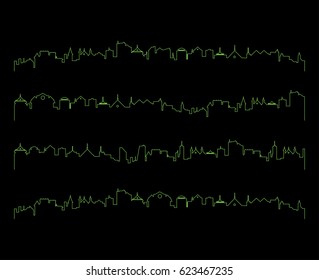 Outline green cityscape vector set