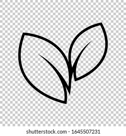 outline green leaf icon vector on transparent background