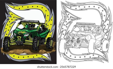 Outline green truck splash, isolated on a black background, for t-shirt design, print, and for business, purposes.